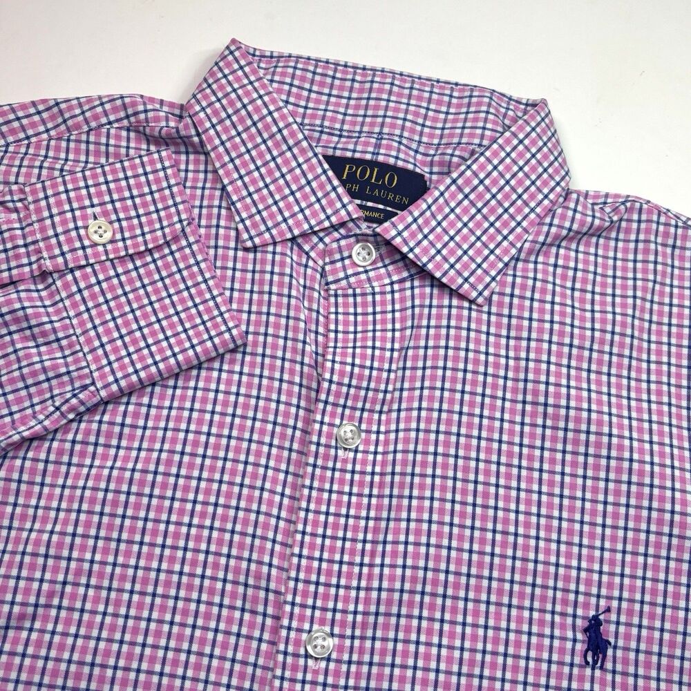 Ralph Lauren Performance Pink Check Long Sleeve Button Down Shirt - Men's XL‎